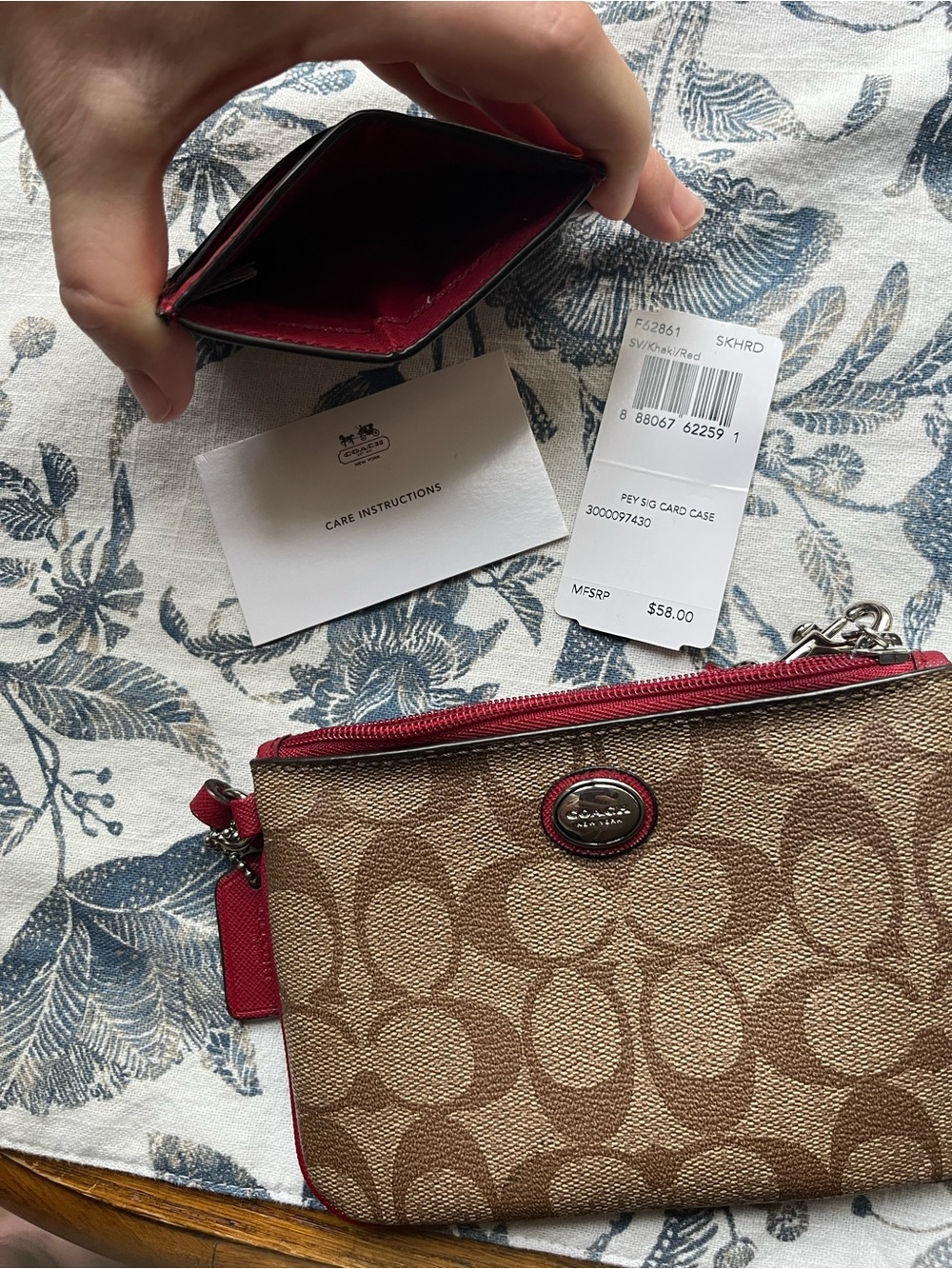 Coach Brown Signature Canvas Wristlet with Red Trim and Card Case - Picture 14 of 16